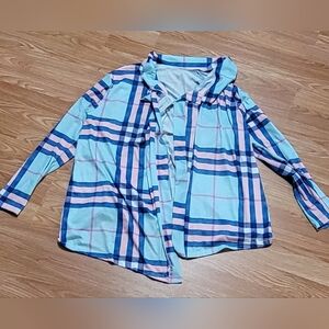 Beautiful Women's Carnigan Jacket Or Shirt in Blue and Pink Size XL In EUC